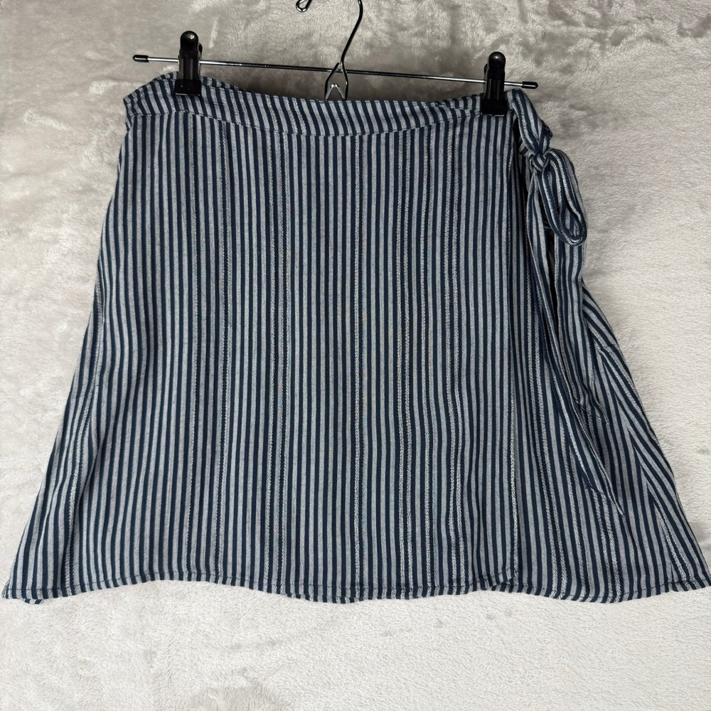 American Eagle Striped Wrap Mini Skirt Navy White Metallic Tie Waist M